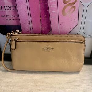 Coach Double Zip Leather Wristlet